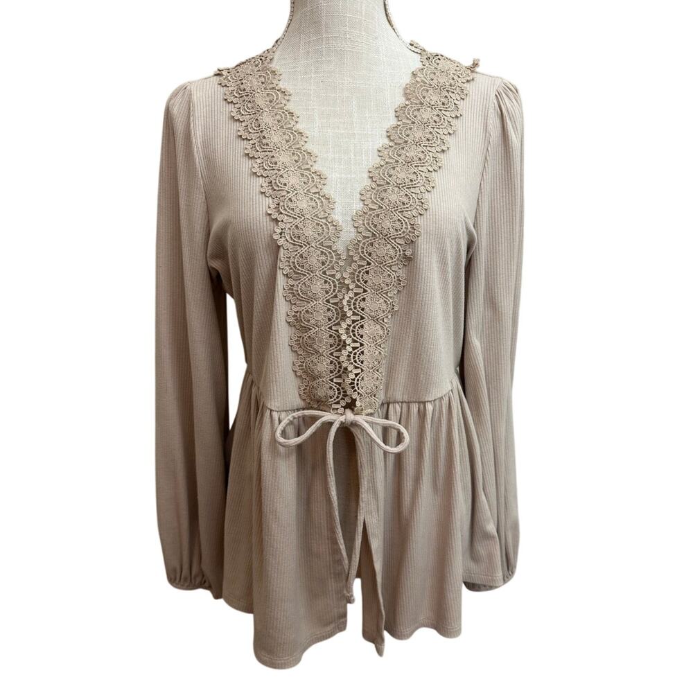 Torrid Ribbed Lace Trim Tie Top 0 0X XL V-Neck Flowy Dainty